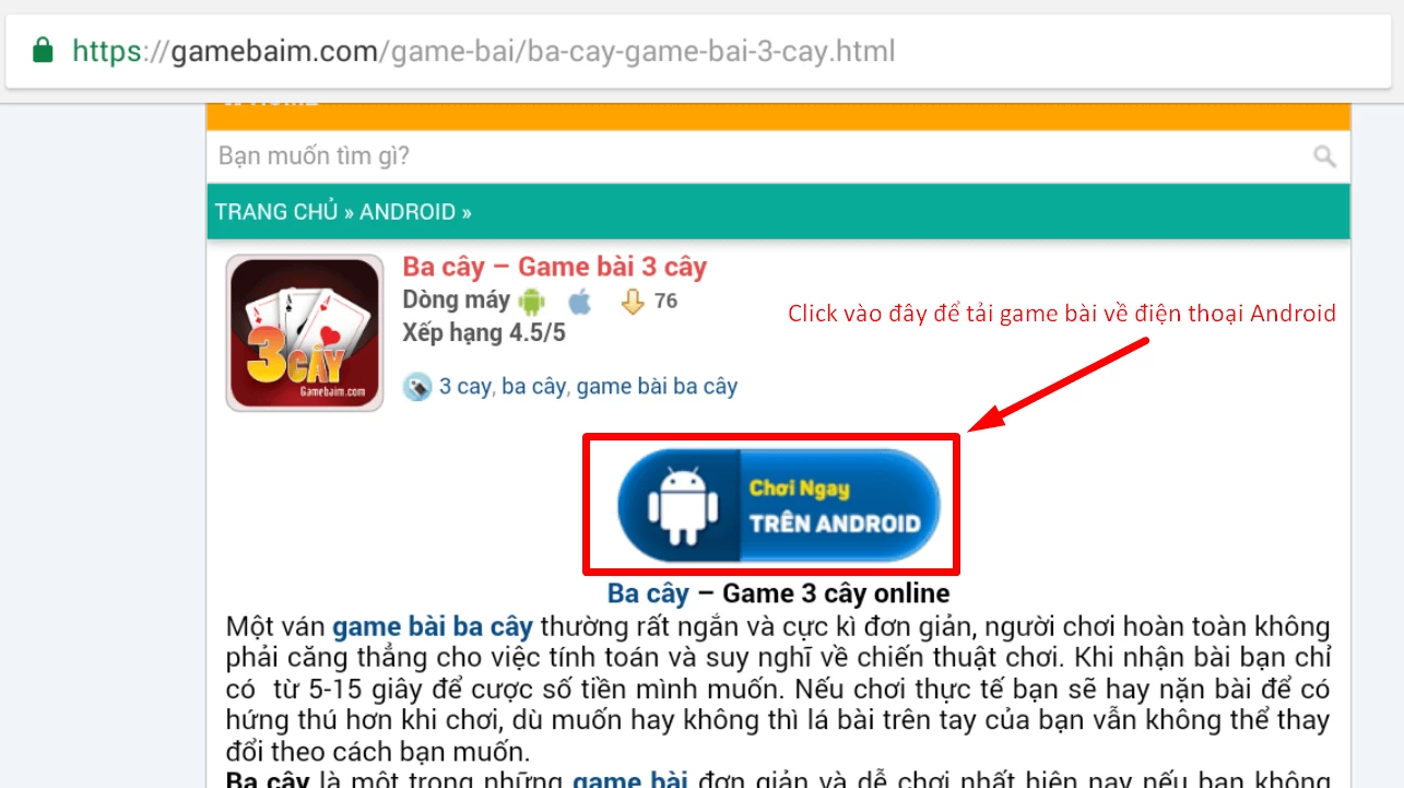 Tải game bài về điện thoại Android