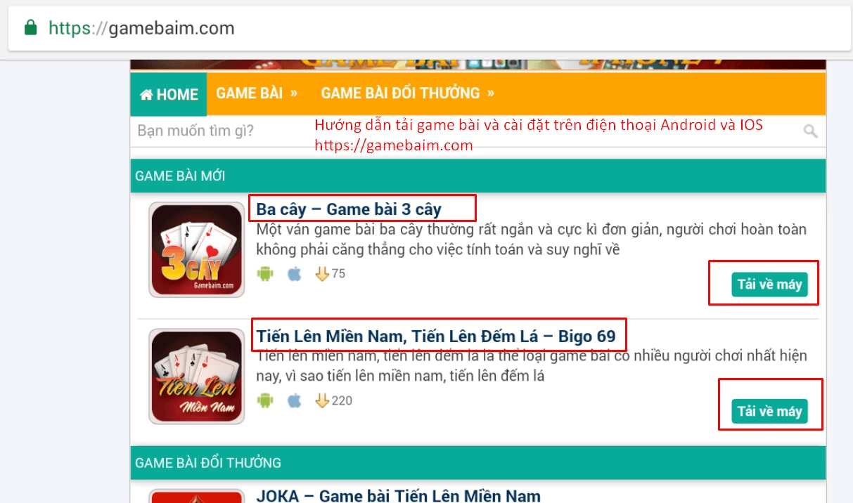 Hướng dẫn tải game bài và cài đặt trên điện thoại Andoird và IOS