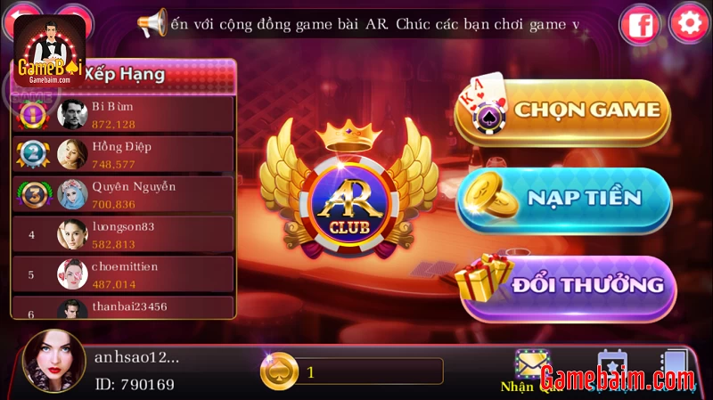 Sanh cho game bai Ar Club doi thuong